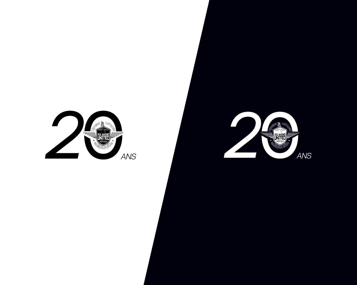Logo 20 ans ASL Boxing United — versions positive et négative