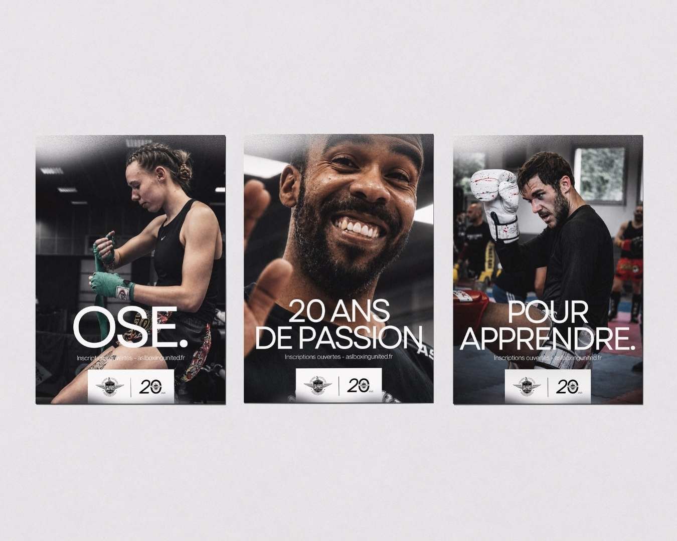 Affiches campagne inscriptions ASL Boxing United — OSE, 20 ans de passion, pour apprendre