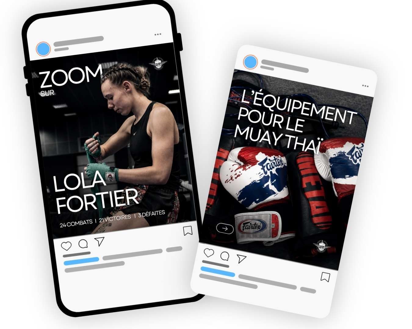 Posts Instagram ASL Boxing United — Zoom sur Lola Fortier et l'équipement Muay Thaï