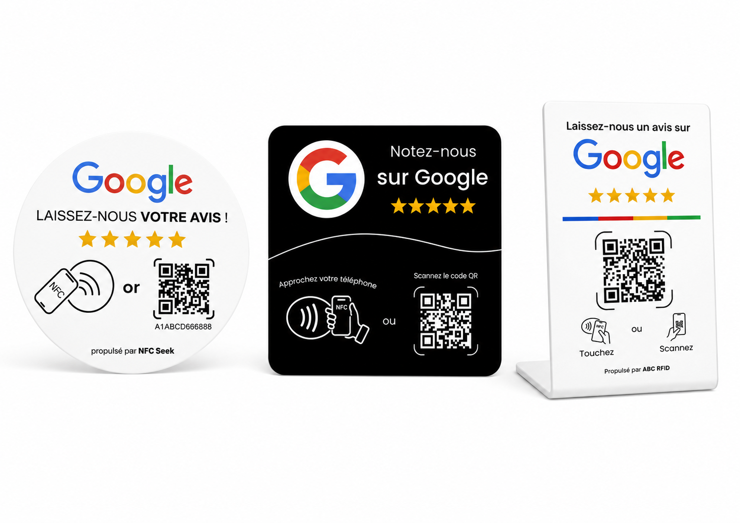 Plaques et supports NFC / QR code pour recueillir des avis Google